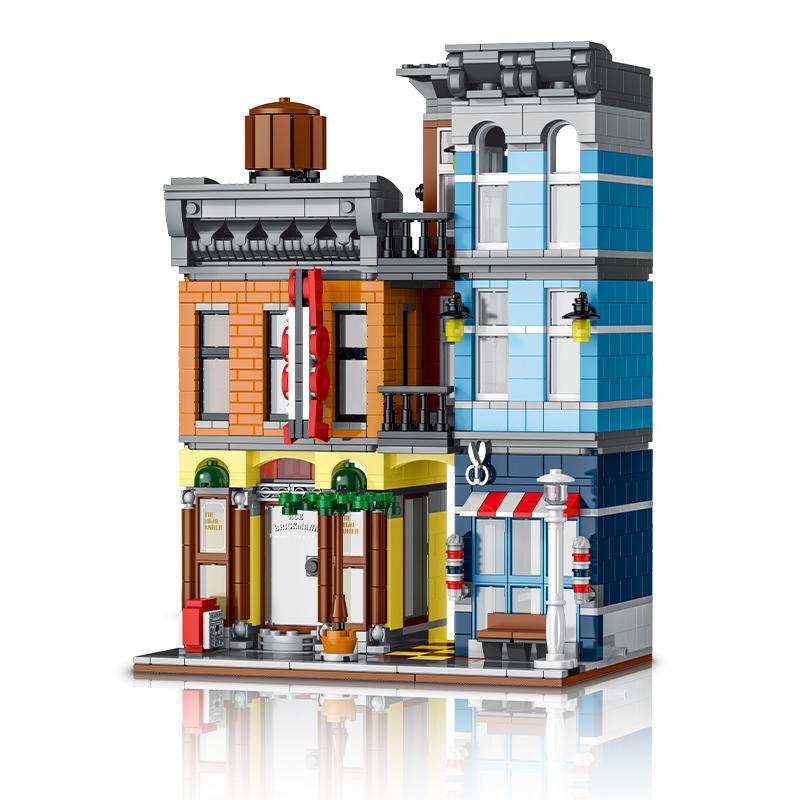 1178pcs Street View Building Blocks Pizza Shop Modular Architecture Sets Detective Agency Boys Toys for Children Gifts