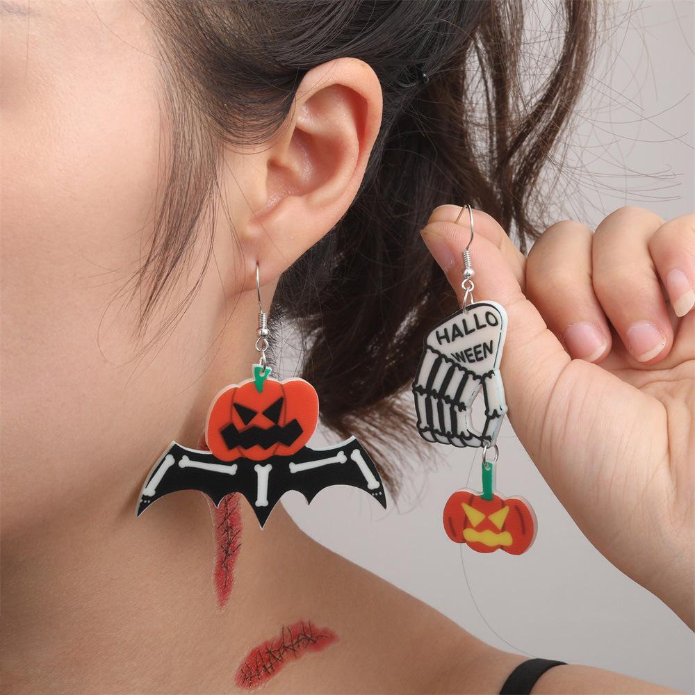 Fully Managed Environmentally Friendly Acrylic Earrings, Personalized Halloween Pumpkin Bat Earrings 1 Pair Of Earrings