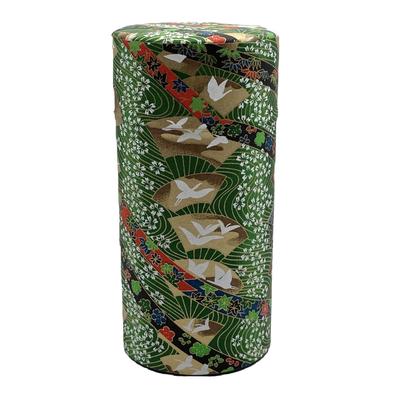 Jardim de Chá Kumataro Noguchi Chá Grande Capacidade Papel Washi Yuzen com Leque Interno e Grou Feito em Porta-Chá Estiloso, 200g, Tampa, Design, Verde, Japão,