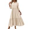 Fashionable Ladies Spring And Summer Solid Color Three-quarter Sleeve Casual Lapel Wide Swing Dress