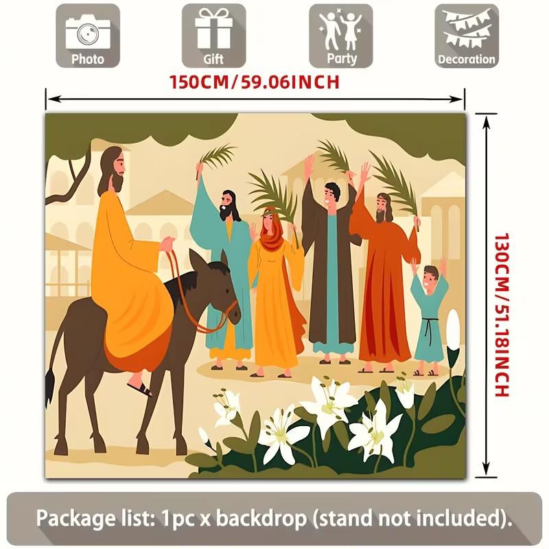 2D Religious Palm Sunday Backdrop Cloth Jesus Triumphal Entry Scene