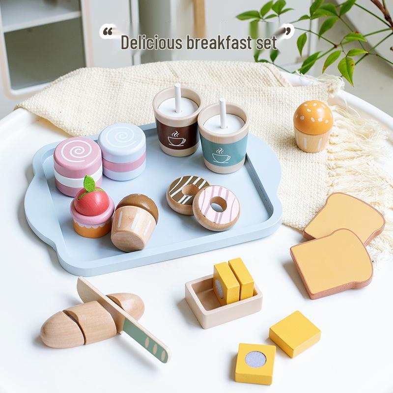 Kids' Wooden Tea & Dessert Role Play Set for Early Education