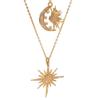 Women's Trendy 2-Piece Gold Sun and Moon Pendant Necklace Set