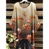 T-shirt Estiva Elegante Bohemien Bicolore da Donna con Stampa Floreale a Forma di Cuore e Farfalla, Scollo Tondo, Blusa Casual, Abbigliamento Bohemien da Donna