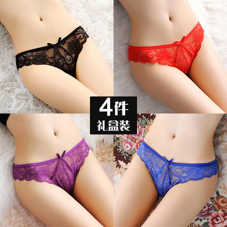 4 Gift Boxes of Sexy Underwear for Girls, Transparent Temptation Hollow Lace Bikini Hip Hot Briefs