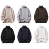 Autumn Winter Men Turtleneck Sweater Long Sleeve Solid Color Slim Fit Fleece Lining Thickened Knitting Tops Jumper