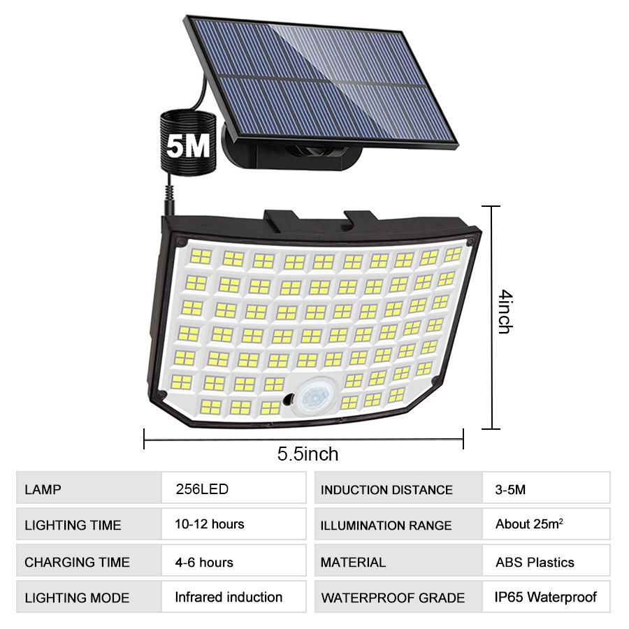 Solar Outdoor Lights 256 LED Solar Motion Sensor Security Lights Remote Control Waterproof Flood Lights Yard Garage Porch