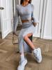 2023 Autumn/Winter Women's Solid Color Casual Slim Fit Round Neck Long Sleeve Skirt Set