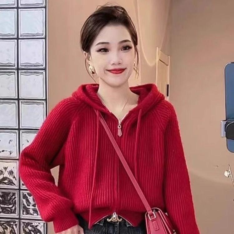 Hooded Small Fragrant Style Western-style Design Outerwear Women's Autumn and Winter New Short Loose Knitted Cardigan Sweater