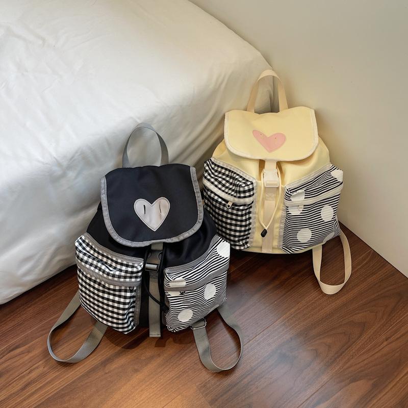 New Ins Wind Contrasting Color Love Blue Plaid Backpack Large Capacity Casual Cute Versatile Student Backpack