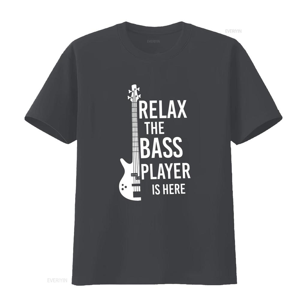 Relax The Bass Player Is Here T Shirt Funny Guitar Music Vintage Washed Stylish Slightly Streetwear Homme Fashion Versatile