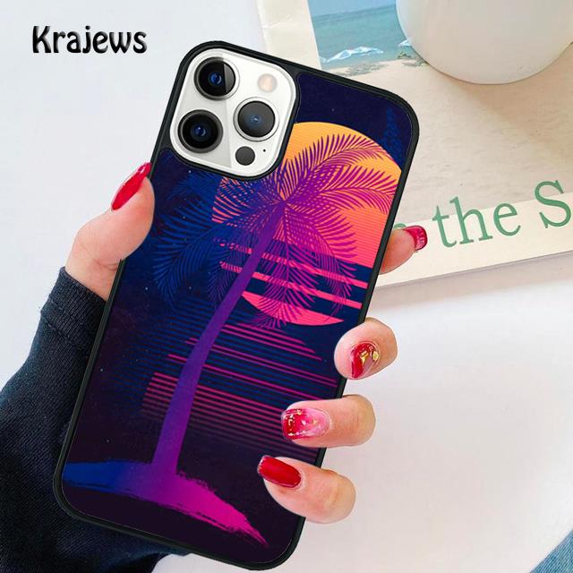 80s Retrowave Neon Palms Tree Soft Phone Case For iPhone 17 Air 16 15 14 Max Plus 11 12 13 Pro Max Phone Cover Fundas