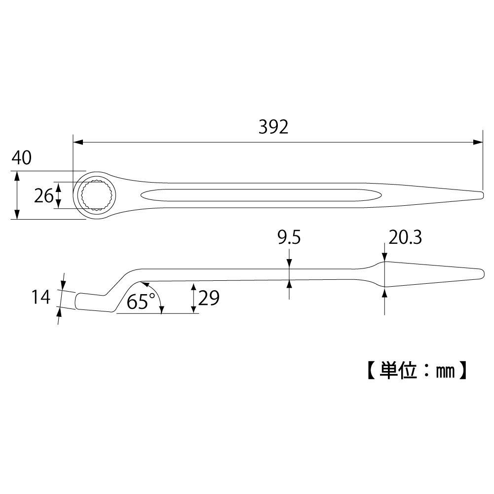TOP Industrial with Made in Japan (TOP) Single-Ended Open-End Wrench, 26mm, Forged, 60°, Spindle, SM-26, Tsubame-Sanjo,