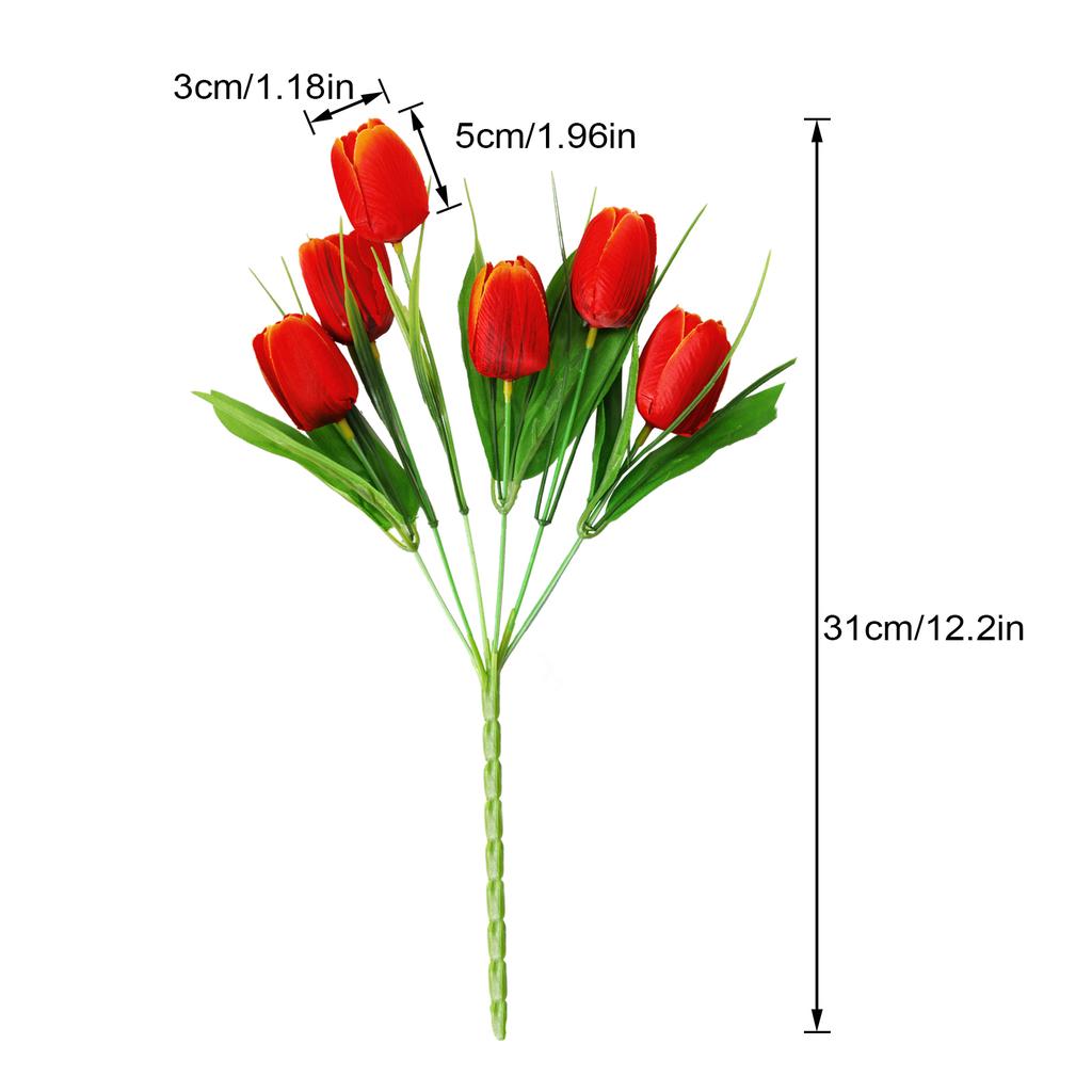 Artificial Flower Bouquet with Stem Vivid 6 Heads Fake Silk Flowers Arrangement for Wedding Home Kitchen Decor Dark Red