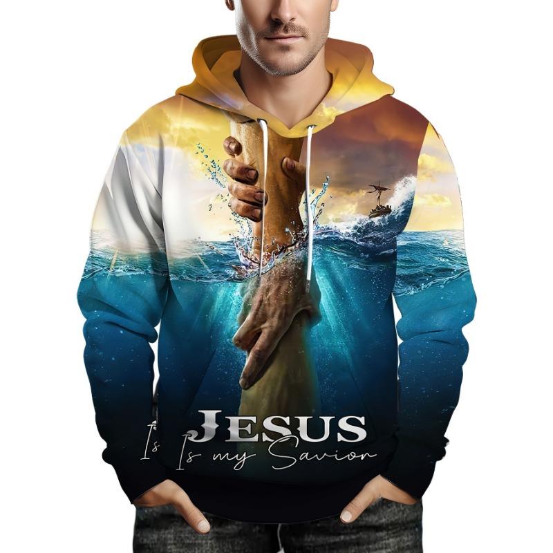 Man Hoodie Jesus Print Sweatshirts Long Sleeve Fall Spring Hoodies Casual Pullover Outdoor Oversized Tops Childs Men's Clothing