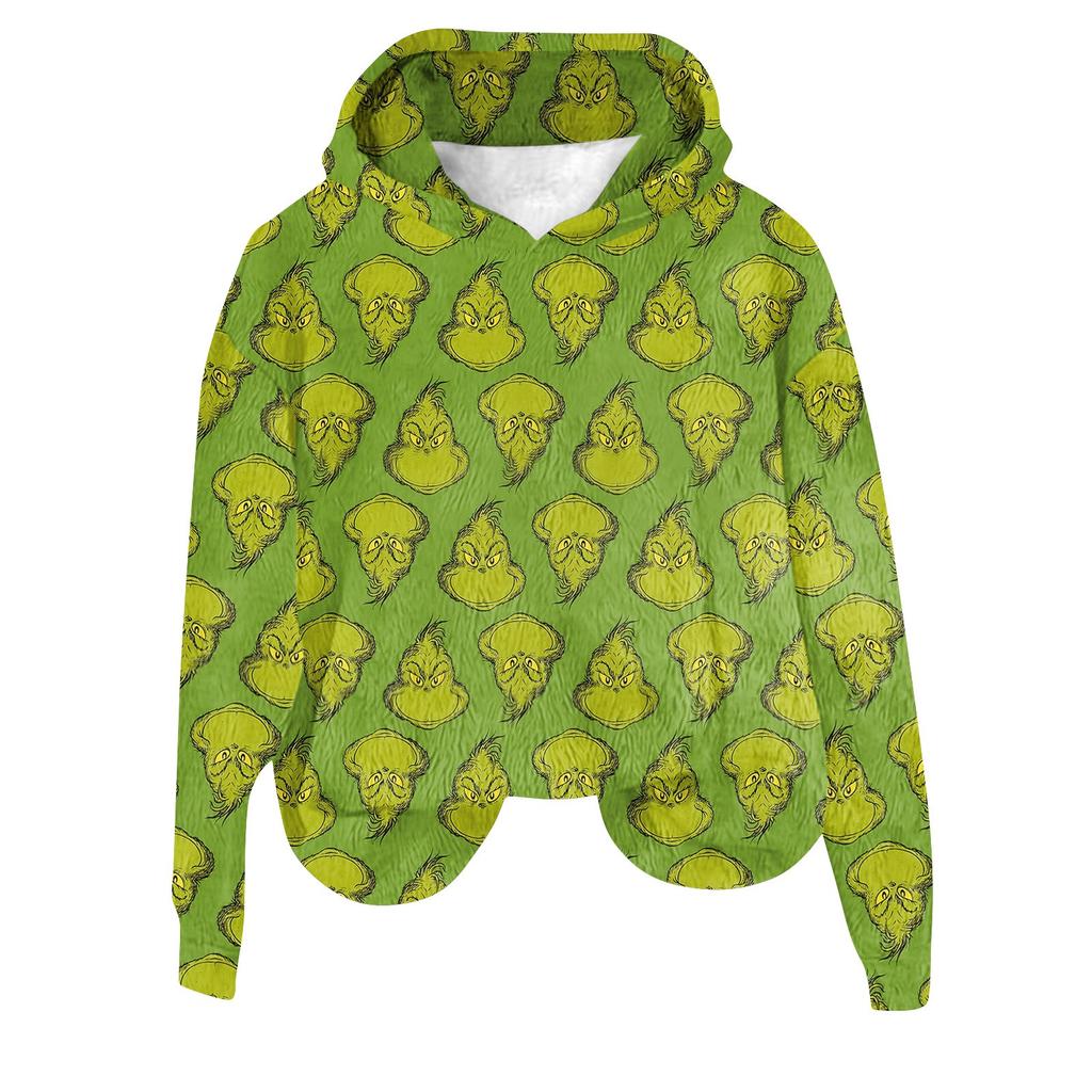 Women's Hooded Long Sleeve Christmas Printed Flannel Top Hooded Sweatshirt