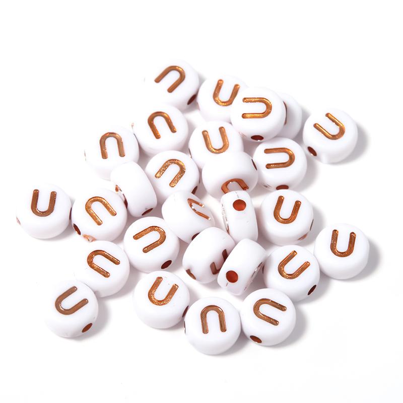 100Pcs 7mm Acrylic Alphabet Beads Rose Gold Letter Loose Flat Round Beads For Jewelry Making Findings DIY Bracelet Earrings Gift