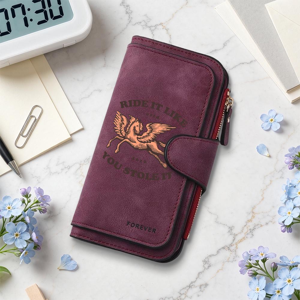 Vintage Pegasus Long Wallet Fashion Multi Slot Card Holder Portable Daily Use Purse