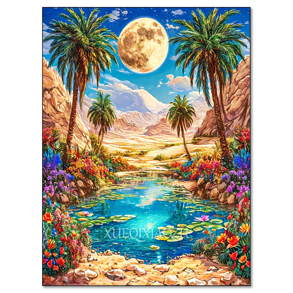 Cactus Sailboat Sunset 5D DIY Diamond Painting Kit Landscape Full Diamond Mosaic Cross Stitch Kit Room Decoration Gift