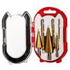 6-Piece Serrated High-Speed Steel Pagoda Drill Bit Set In Plastic Box – Ideal for Hole Opening, Expansion, and Step Drilling.