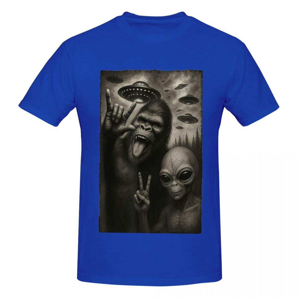 Unisex Fun Selfie Bigfoot Alien Sasquatch Rock On Hand Sign UFO T Shirt Streetwear Plus Size Oneck Cotton Sleeve Custom Tshirts