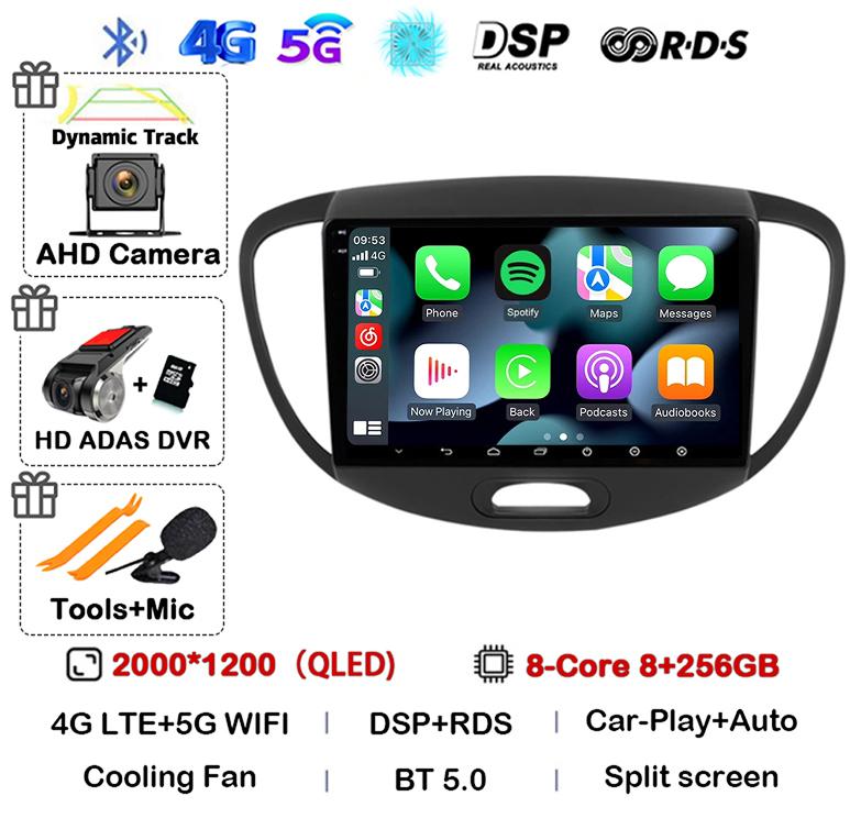 Android 14 CarPlay Auto Car Radio GPS For Hyundai i10 2007 2008 2009 2010 2011 2012 2013 Multimedia Video Player Stereo WIFI+4G