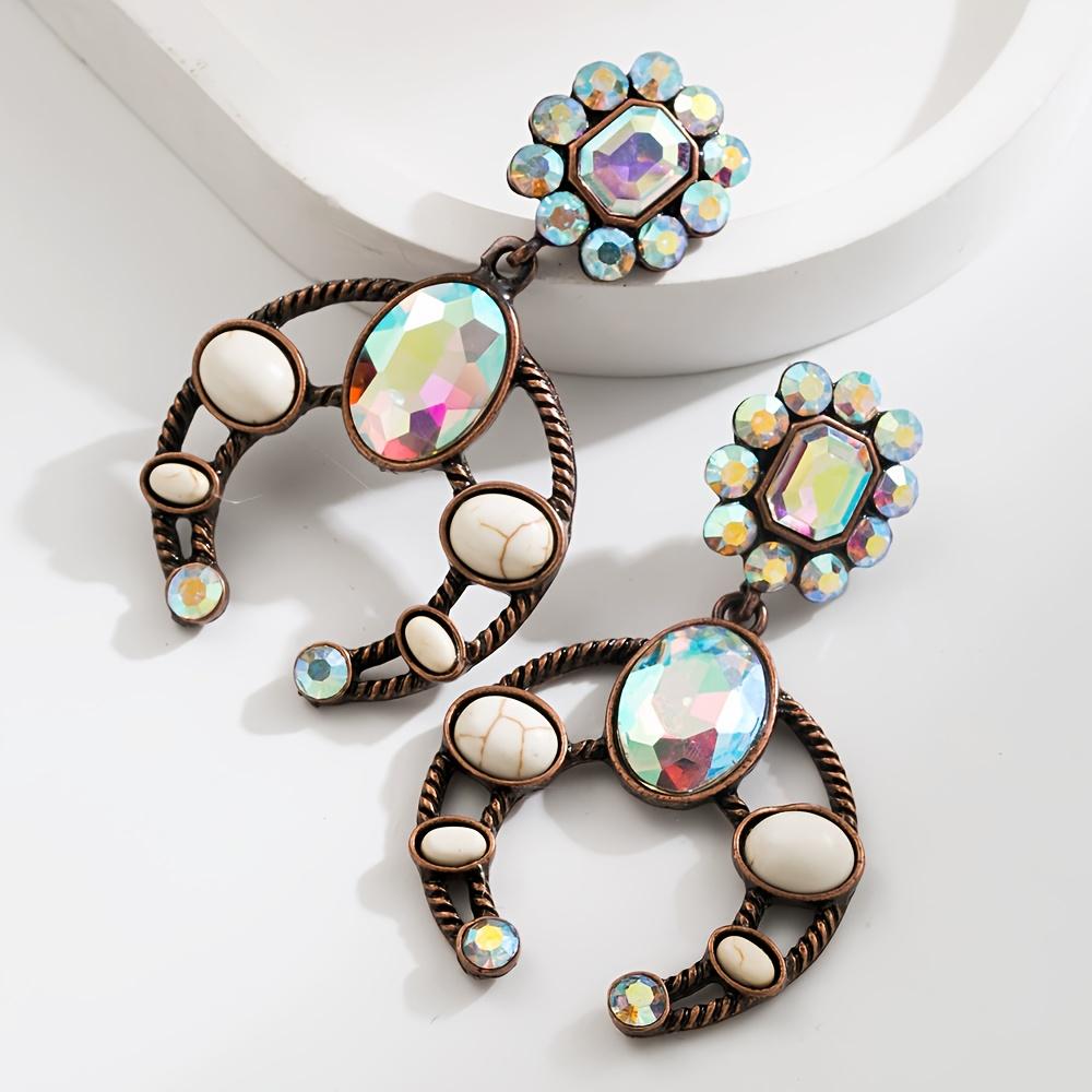 

1 Pair Bohemian Vintage Drop Earrings for Women - Turquoise, Pink & Brown Beaded Designs with Floral Cut-Outs, Stainless Steel Posts, Perfect for Dres белый
