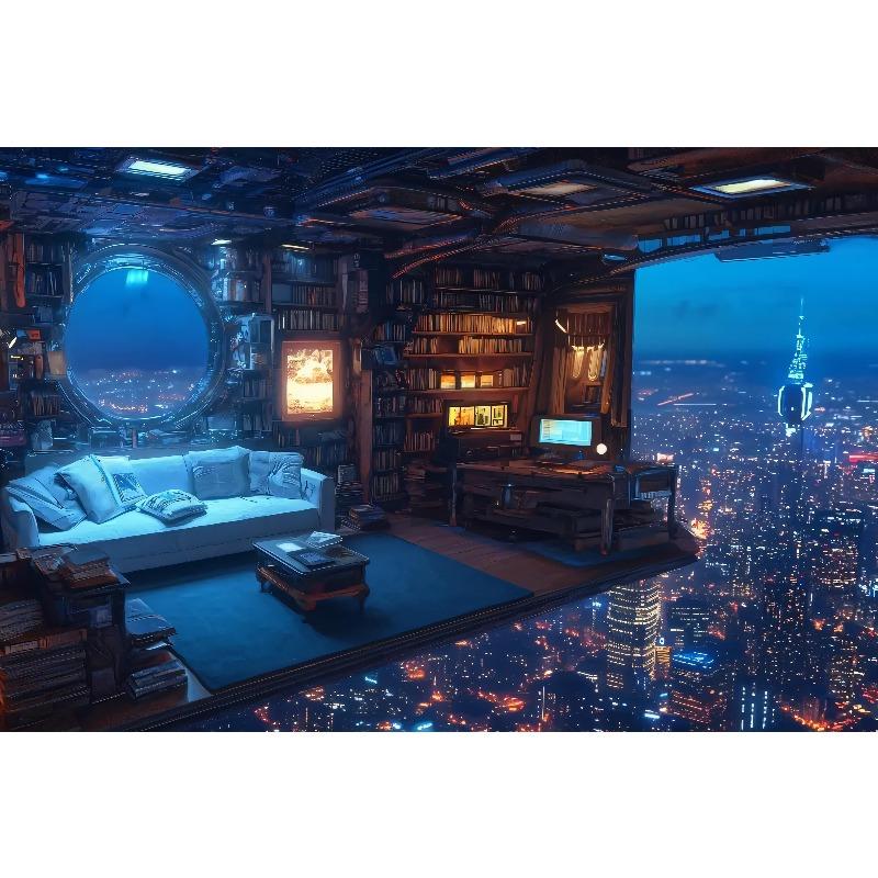 1pc frameless Cyberpunk Night City Landscape Poster Future Neon Lights Bar Design Canvas Wall Art for Living Room Home Decor
