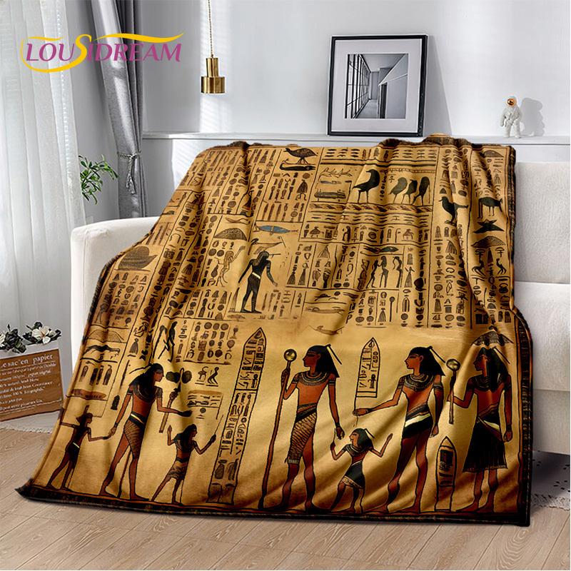2025 Ancient Egypt Hieroglyphic Mythology Wall Painting Blanket,Soft Throw Blanket for Home Bedroom Bed Sofa Cover Child Gift