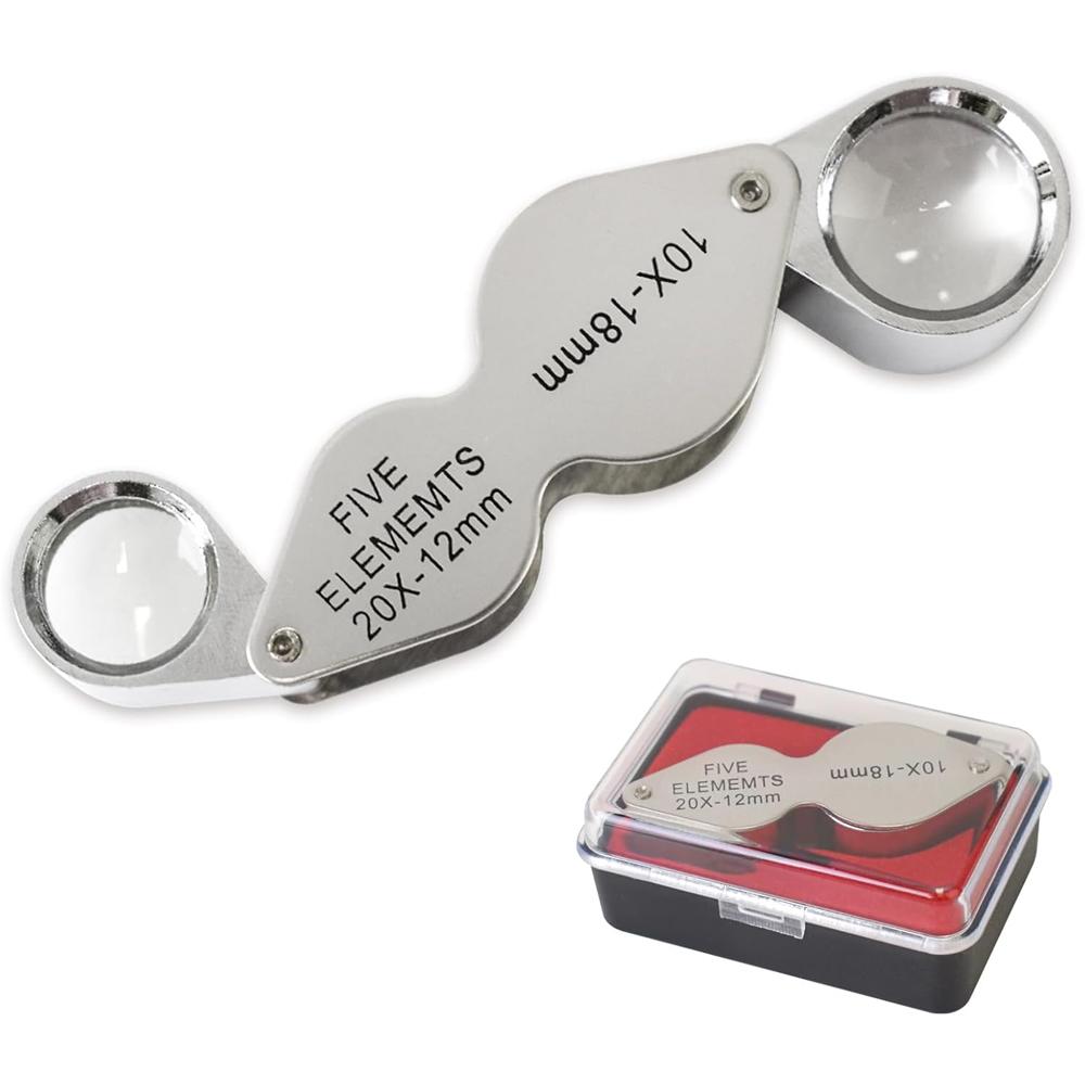 10x 20x Jewelers Loupe Pocket Magnifying Glass With Dual Lenses Foldable Jewelry Loop Magnifier For Diamonds Coins Watches Plant