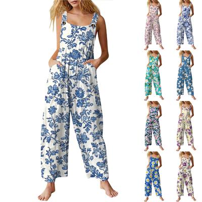 Women's Casual Jumpsuit Sleeveless Fashion Floral Print Jumpsuit