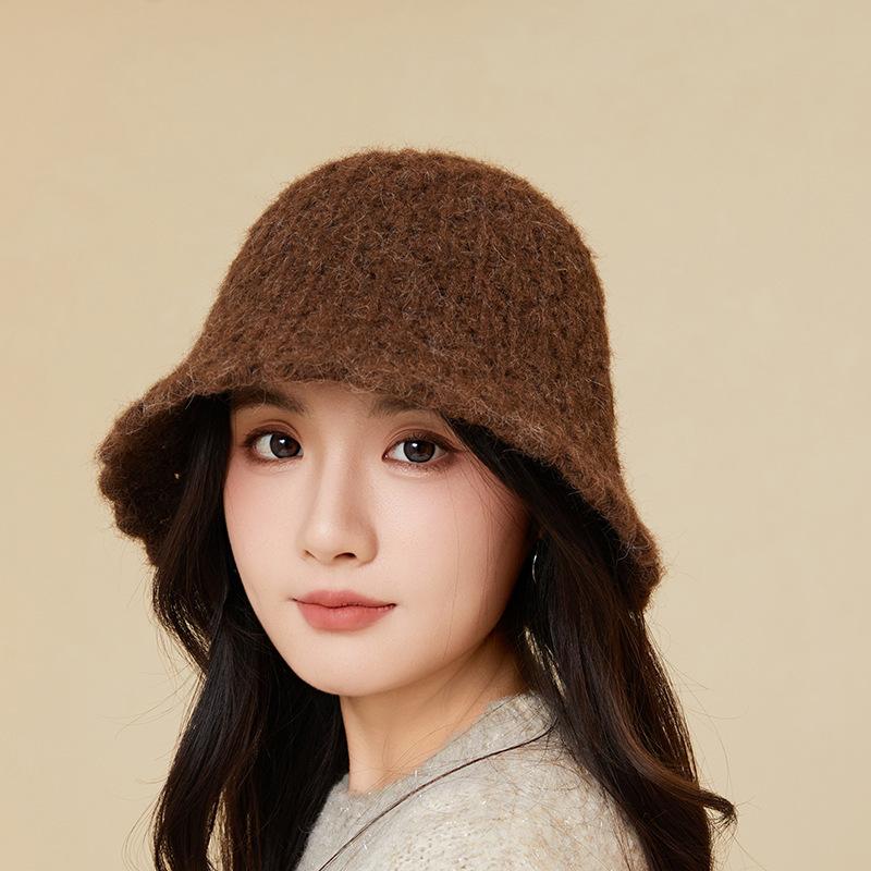 Face Showing Little Fisherman Hat Plush Warm Basin Hat Winter Cold Protection Ear Protection Knitted Wool Hat for Women Trendy