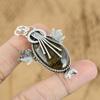 Natural Iron Tiger Eye Gemstone Pendant Yellow 925 Sterling Silver Jewelry