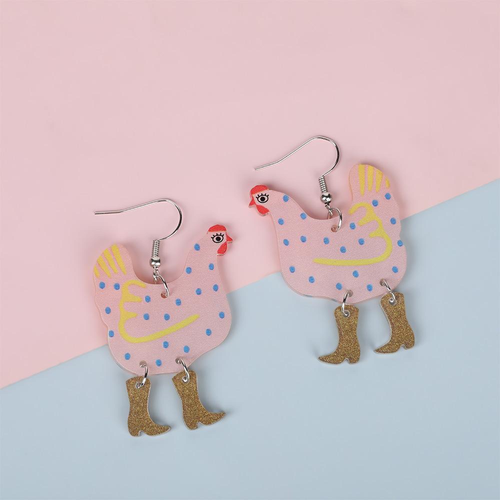 Custom Environmentally Friendly Acrylic Earrings, Cartoon Color Hen-Shaped Earrings Earrings.