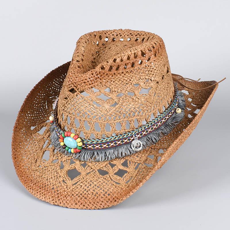 West-Bohemen Cowboyhoed Dames Heren Zomer Vintage Strand Strohoed Zonnehoeden Panama Cowgirl Jazz Hoed Sombrero Hombre About 58cm