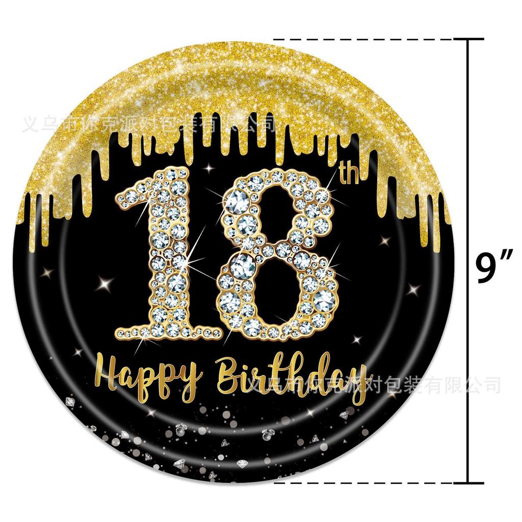 18th Birthday Party Disposable Paper Plates and Cups, Birthday Party Tableware Theme Scene Arrangement