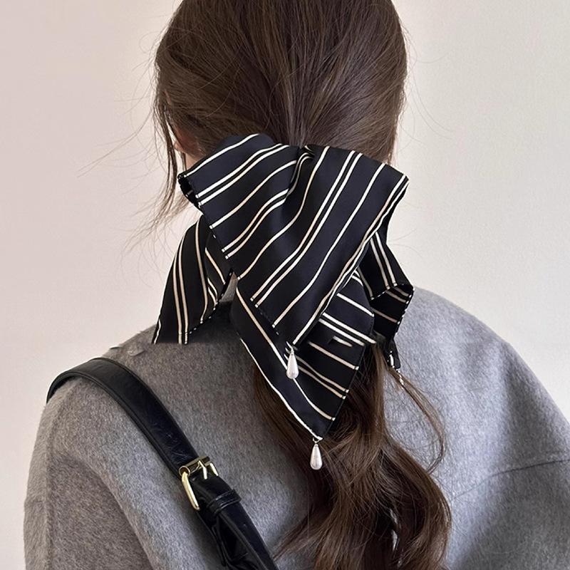 Early spring fresh large intestine hair band simple striped lace headband 2025 new high-end rubber band women's hair tie rope