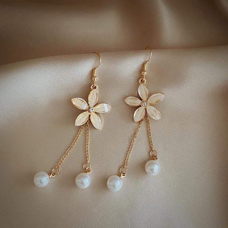 Brincos de Borla Pérola Sense Premium Agulha de Prata Celebridade Elegante Moda Brincos de Temperamento Brincos Longos de Diamante Flash de Luxo Leve Mulheres