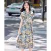 Women's Retro Print A-Line Shirt Dress