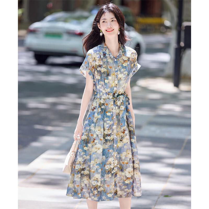 Women's Retro Print A-Line Shirt Dress