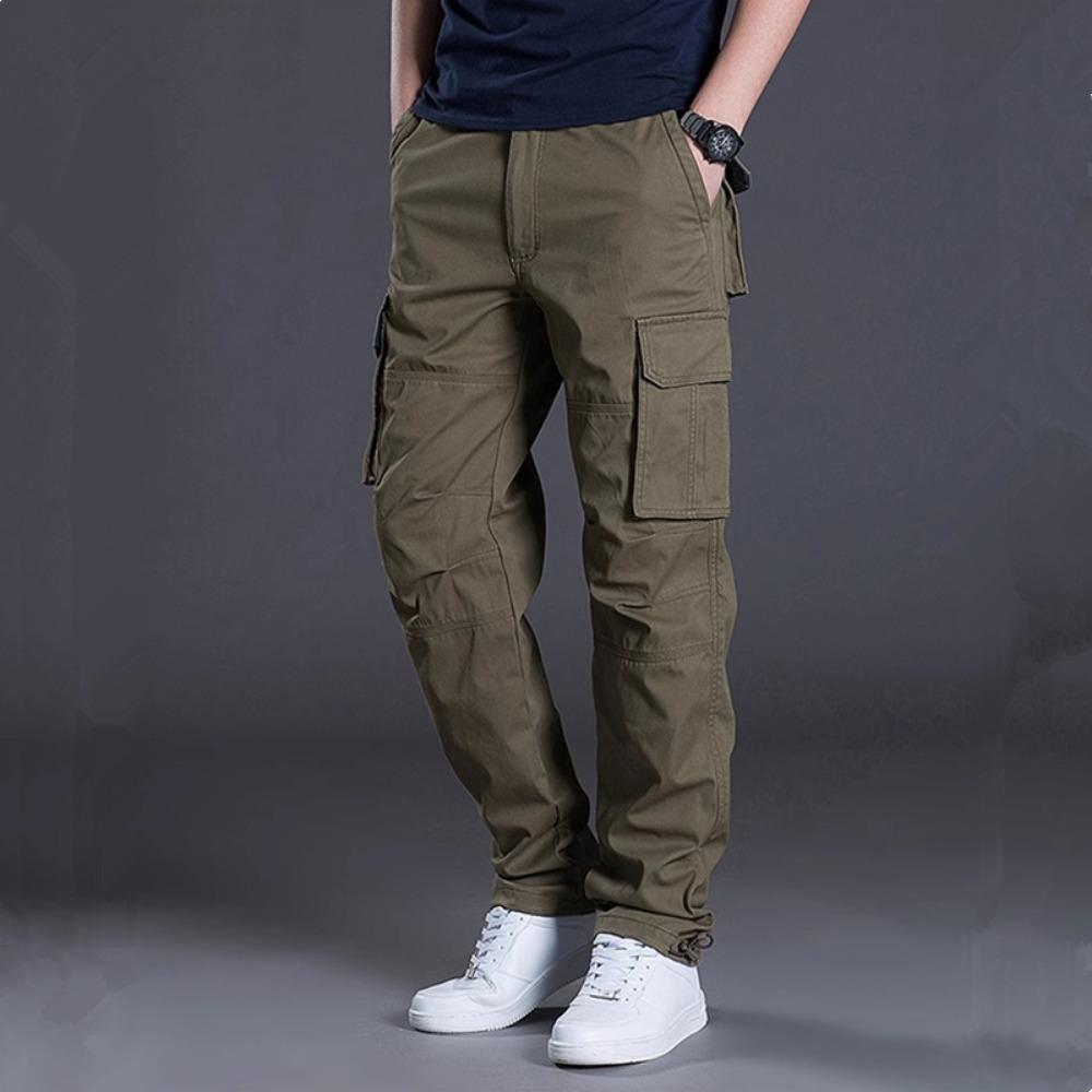 2025 Cotton Multi Flap Pockets Men's Straight Leg Cargo Pants Loose Casual Outdoor Pants Men's Work Pants for Hiking Tactical
