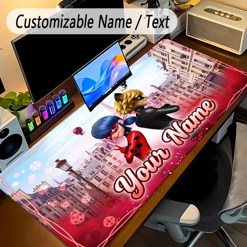 Large Mouse PadMiraculous Ladybug Custom Name Text Personalized Desk Mat Non Slip Gaming Pad