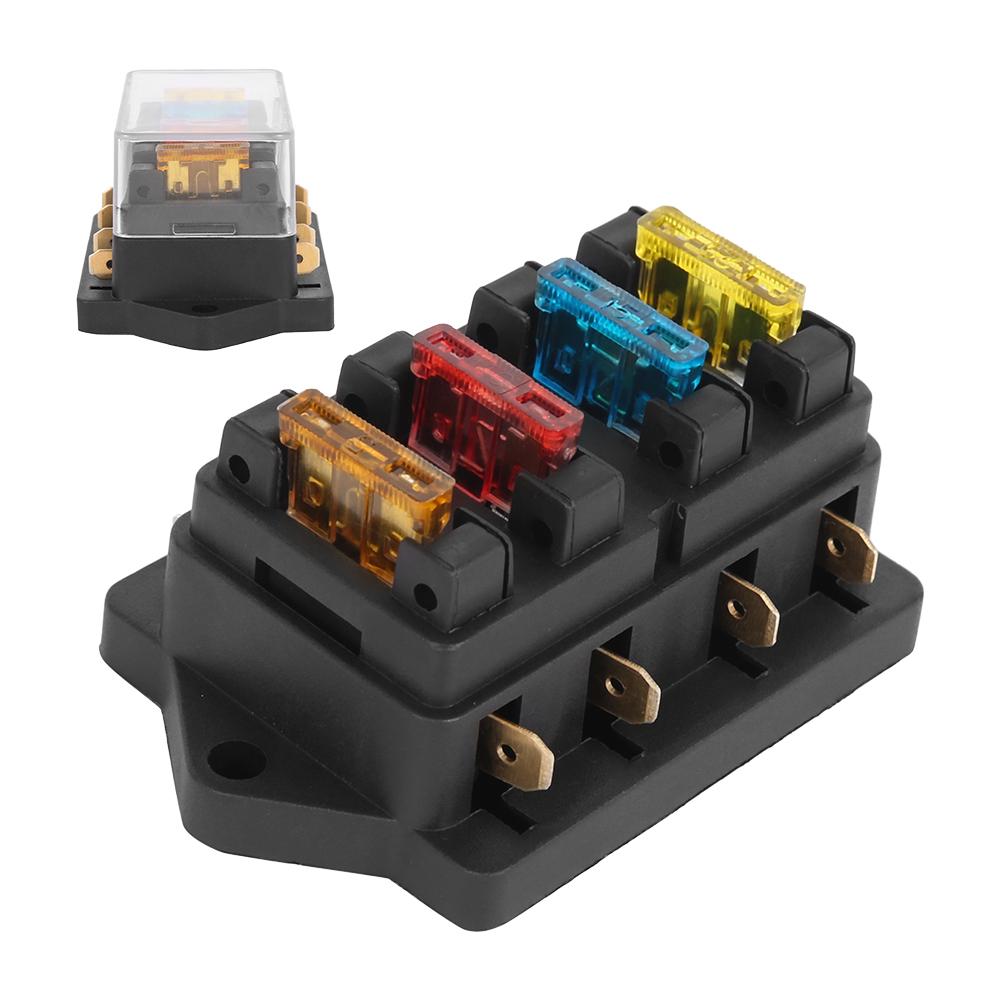 4/6 Way Car Boat Fuse Box DC 32V Circuit Standard Blade Fuse Block LED Warning Indicator Car Marine Waterproof Fuse Box Bracket