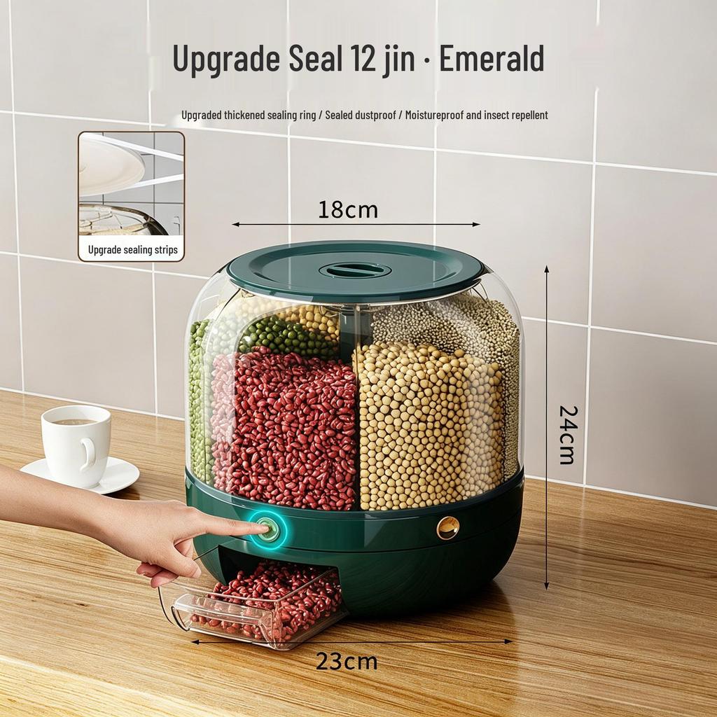 Rotatable Household Rice and Grain Storage Box: Insect & Moisture-Proof, Sealed, Compartmented Bucket