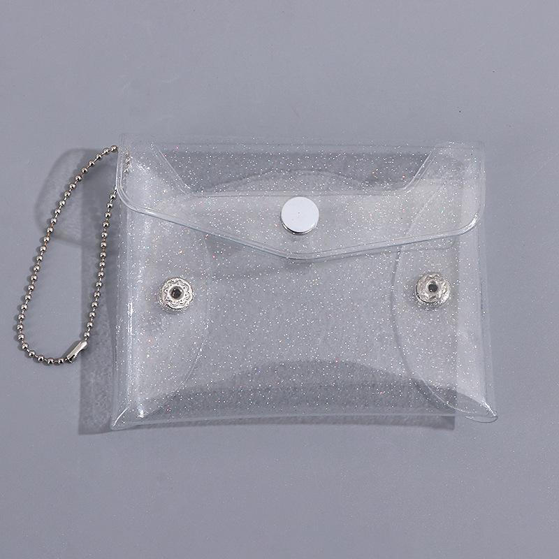 1 Stück Mini PVC Klarer Kartenhalter Schlüsselanhänger Glitzer Transparentes Münzportemonnaie Druckknopf Brieftasche Für Kopfhörer Schmuck Tägliche Aufbewahrung