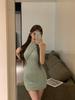 Women's Summer Off-Shoulder Knit Dress - Solid Color, Sexy Slim Fit, Waist-Cinched, Hip-Hugging Short Skirt