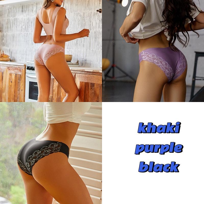 3PCS/SET Bezešvé kalhotky pro ženy Krajkové kalhotky Bez stop a prodyšné spodní prádlo s nízkým pasem, jednobarevné spodní prádlo