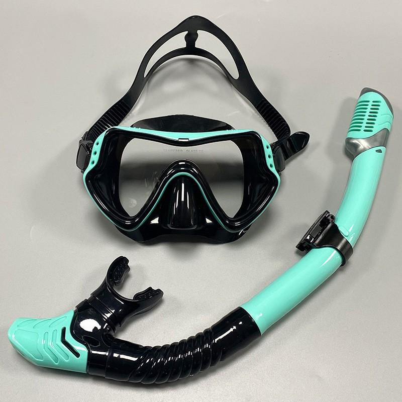 Adult Snorkeling Mask Dry Snorkel Set Pool Sea Diving With Anti-Fog Tempered Glass Silicone Frame