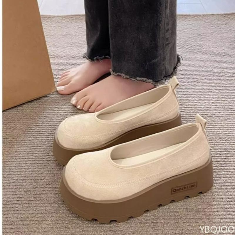 Fashion Women's casual shoes retro round toe soft sole shallow mouth height increasing spring new versatile thick sole flat shoes
