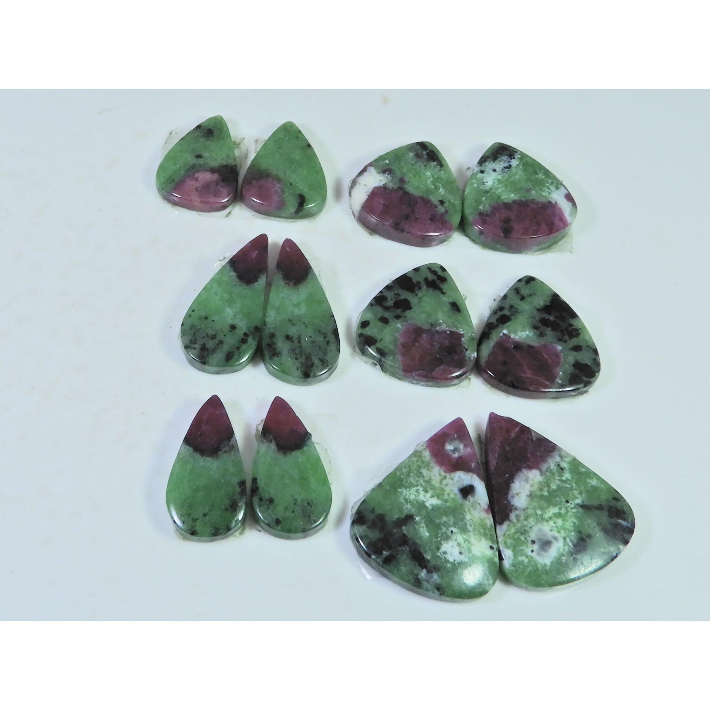 Natural Ruby Zoisite Matched Pair Pear Cabochon Loose Gemstone 06 Pair Lot C-2031